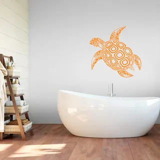 Wandtattoo WALL-ART "Badezimmer Schildkröte" Wandtattoos Gr. B/H: 80 cm x 79 cm, Tiere, orange Wandtattoos Tiere selbstklebend, entfernbar