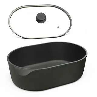Hoffmann Gänsebräter 40x27 cm – großer Aluguss Bräter 8,5 Liter, antihaftbeschichtet, für Induktion & Backofen, TÜV-geprüfter Schmortopf, LFGB-Zertifiziert (mit Deckel)