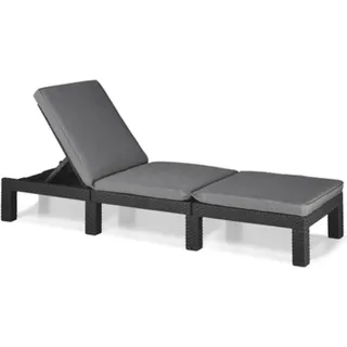 Keter Daytona Deluxe Sonnenliege für Garten, Terrasse & Balkon mit verstellbarem Kopfteil, grau, inkl. Auflage - Grau