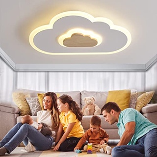 AOEH LED Deckenleuchte Schlafzimmer Kinderzimmerlampe Deckenlampe Deckenleuchte für Kinder Wolken deckenleuchte Holz Stufenloses Dimmen mit Fernbedienung Mit Nachtlichtfunktion,40cm