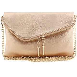 FashionPuzzle Envelope Wristlet Clutch Crossbody Bag with Chain Strap, rose gold, Einheitsgröße