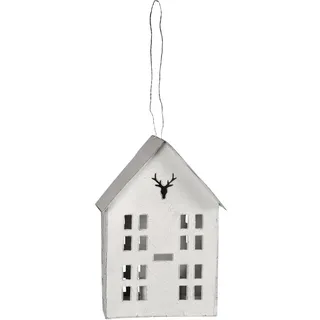 Metallhaus Hirsch weiß aus Metall 16cm Laterne Dekohaus zum Hängen Hängelaterne
