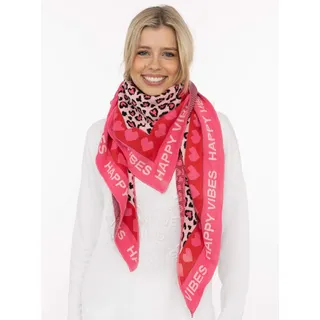 Dreieckstuch ZWILLINGSHERZ "Micha", Damen, pink, Baumwollmischung, Modetücher, Mode Tuch, Leomuster mit Herzen und Schrift, vielseitig tragbar