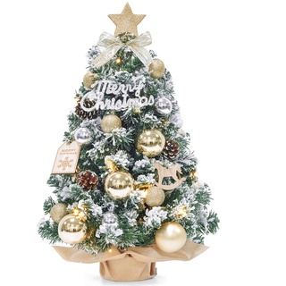 Dewur Mini Weihnachtsbaum Kleiner mit Beleuchtung LED Tisch künstlich geschmückt für Weihnachten Deko (60cm Champagner Gold)