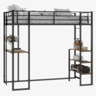 Wishdor Hochbett, Schwarz, Metall, Holzwerkstoff, Rechteckig, 90x190 cm, Kinderzimmer & Jugendzimmer, Kindermöbel, Kinderbetten, Hochbetten