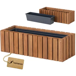 HOMERZO Holz Pflanzkasten Blumenkasten rechteckig – braun imprägniert, mit herausnehmbarem Kunststoff-Einsatz – Pflanzkübel für Balkon, Garten & Terrasse (Vertikal-braun, 65x23 H20)