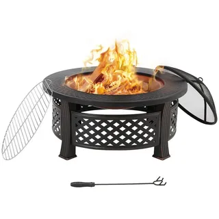 Femor Feuerschale 81x81cm 3-in-1 Multifunktionaler Feuerkorb aus Eisen, (mit Funkenschutz, Grillrost, Kohlennetz & Schürhaken, Garten Feuerstelle zum Heizen), Grillen & Kühlen von Getränken für Innen und Außen 80.5 cm