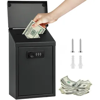 Spardose Metall mit Zahlenschloss, Spardose Tresor mit Geldeinwurfschlitz Geldkassette Abschließbar Zahlenschloss, Wasserdicht Spendenbox Metall für Haus, Büro und Veranstaltungen (Schwarz-1)