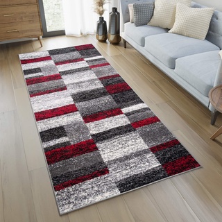 Teppich Läufer für Flur Moderne Kollektion Twist – Farbe Anthrazit Grau Rot Motiv quadratisch – Beste Qualität – Größen S-XXXL 120 x 450 cm beige