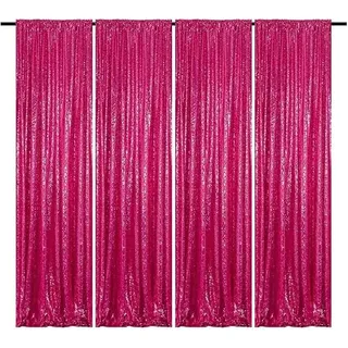 HMQIANG Pailletten-Hintergrundvorhänge, Fuchsia, 4 Paneele, 60 x 2,4 m | Glitzer-Pailletten-Vorhänge für Hintergrund für Partys, Hochzeiten, Valentinstagsdekoration