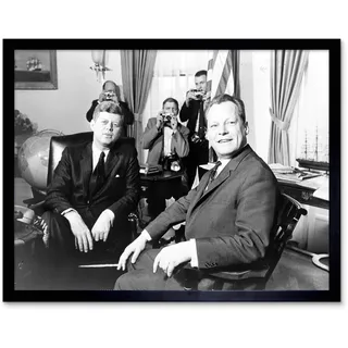 Wee Blue Coo B&W History Jfk Kennedy Mayor Willy Brandt Berlin Art Print Framed Poster Wall Decor Kunstdruck Poster Wand-Dekor-12X16 Zoll
