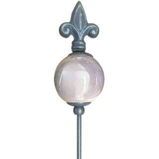 naninoa Metall Stecker französische Lilie. Gartenstecker mit Keramik-Kugel. Gartendeko Gartenverzierung. grau BEIGE 80 cm.