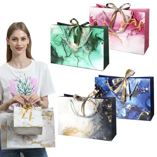MUFEKUM Geschenktüten, 4 Stück Geschenktaschen mit Henkel und Schleifenbändern, Papiertüten Partytüten, Geschenktüte für Geburtstag Hochzeit Feier Party Baby Showers (mehrfarbig)