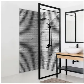 Bilderdepot24 Duschrückwand Holzoptik schwarz weiß Duschrückwand ohne Bohren Dusche, (2-tlg., 0,61 mm starke Folie selbstklebend Wandpaneele Dusche versch. Größen), fugenlose & wasserfeste Motiv Rückwand Wandverkleidung für Duschkabine schwarz 100 cm x 200 cm