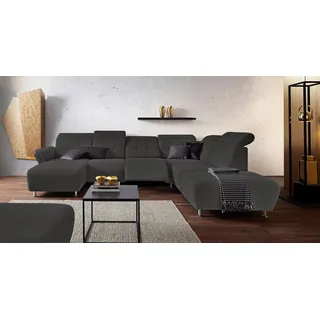 Home affaire Wohnlandschaft Manhattan U-Form, 2 Sitze mit elektrischer Relaxfunktion, verstellbare Armlehnen grau