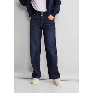 High-waist-Jeans STREET ONE Gr. 33, Länge 26, blau (dark blue soft washed) Damen Jeans High-Waist-Jeans mit Doppel-Knopfverschluss