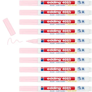 edding 4085 Kreidemarker - pastel-rosa - 10 Kreidestifte - Rundspitze 1-2 mm - dünner Kreidestift für Tafel abwischbar - zum Beschriften von Fenster, Glas, Spiegel - Tafelstift mit deckenden Farben
