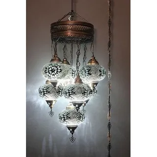 7-flammige türkische Hängelampe aus Mosaikglas in Multicolor – orientalische Deckenleuchte für stimmungsvolle Akzente - Bunt