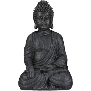 Relaxdays Buddha Figur sitzend, 40 cm hoch, Feng Shui Deko, wetterfest & frostsicher, große Garten Dekofigur, dunkelgrau