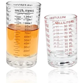 2 Stk Messbecher Cocktail Glas 90ml/120ml Messbecher Shotglas mit Skala | Kaffee Messbechern ohne Henkel Kleine Measuring Cups Schnapsgläser Shot Gläser für Flüssigkeiten Küche Bar Party Tequila