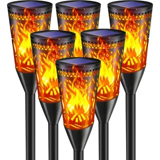 FIFlying Solarlampen für Außen Garten, 2 Lichtmodi Solar Gartenfackeln mit Realistischem Flammeneffekt,IP65 Wasserdicht Solarfackeln für Draußen,Weg,Terrasse, Camping, Rasendeko-6 Stück