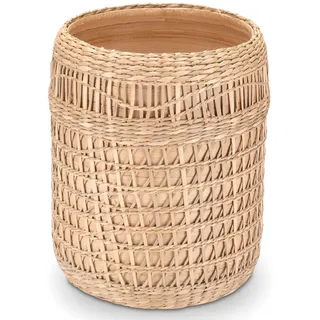 Decorasian Bodenvase für Pampasgras - Deko Vase Gräser - dekorativer Behälter im Boho Stil - holzoptik mit Makramee Geflecht - M