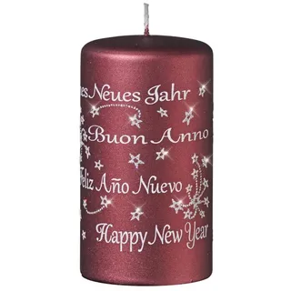 Kopschitz Kerzen Adventskerze Spruchkerze "Happy New Year" Burgund Matt 130 x Ø 70 mm, 1 Stück