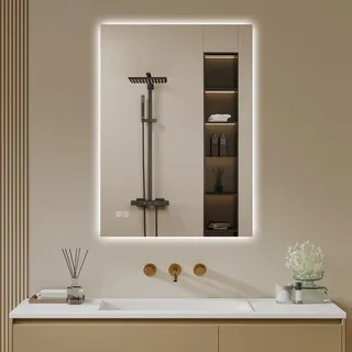 Archaluxe Badspiegel-mit-Beleuchtung 50x70cm - LED Badezimmerspiegel Badezimmer Spiegel mit Beleuchtung, Touch-Schalter, Dimmbar, 3 Lichtfarben - Wandspiegel Led Spiegel Bad - Horizontal/Vertikal