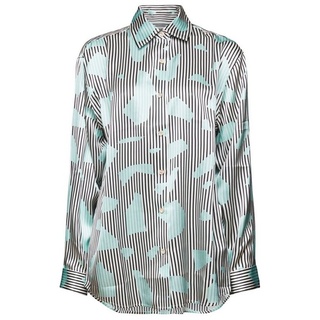 Esprit Langarmbluse Button-Down-Hemd aus Seide mit Print grün L