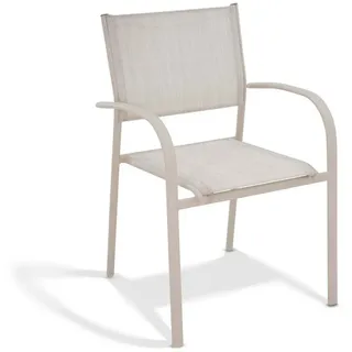 KHG Gartenstuhl Beige-Grau, Stapelstuhl aus Stahl-Gestell (mit Rücken- & Sitzbespannung aus textilem Gewebe), stapelbar, wetterfest beige