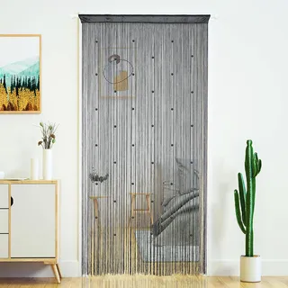 YaoYue Perlenvorhang Tür Fadenvorhänge für Tür Quasten Perlen hängende Fransen Hippie Raumteiler Fenster Flur Eingang Wandschrank Schlafzimmer Privatsphäre Dekor (100 x 200 cm, grau)