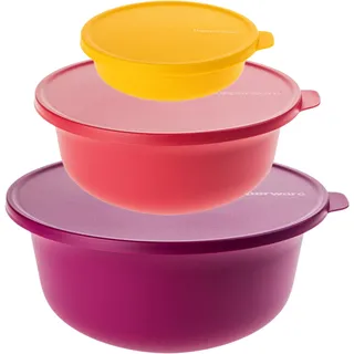 TUPPERWARE Aloha Schüssel 450ml + 2L + 4L Orange und Beere Farben, Salatschüssel + Joghurtbecher