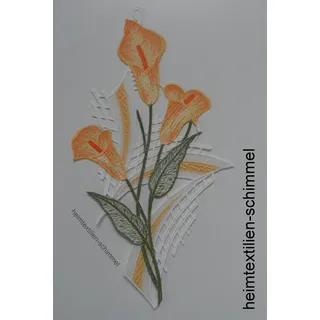PLAUENER SPITZE ® Fensterbild CALLA Frühling BLUMEN Fensterdeko SOMMER gelb Deko