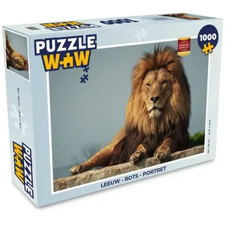 MuchoWow Puzzle Löwe - Felsen - Porträt, 1000 Puzzleteile, Foto-Puzzle, Bilderrätsel, Puzzlespiele, Klassisch 48 cm x 68 cm x 2 cm
