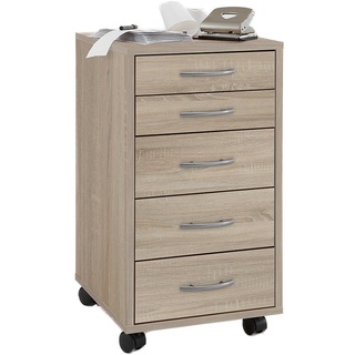 möbelando Rollcontainer Pit, Rollcontainer "Pit" aus melaminharzbeschichteter Spanplatte in Eiche Nachbildung mit 5 Schubkästen.Breite 33 cm, Höhe 63,5 cm (ohne Rollen 57,7 cm), Tiefe 38 cm