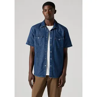 Jeanshemd LEVI'S "SS CLASSIC WESTERN", Herren, Gr. S, N-Gr, blau (laurel schwarz wash), Web, Obermaterial: 100% Baumwolle, unifarben, regular fit normal, ohne Ausschnitt, angesetztes Bündchen, Hemden Jeanshemd, mit Brusttaschen