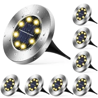 Wilktop Solarleuchten für Garten Solarlampe Lampe Solarleuchte Bodenleuchte Warmweiß mit 8LEDs Licht Bodenstrahler LED Außen IP65 8er im Set Solar Außenleuchte