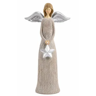 Miss Lovely Dekofigur Engel mit Stern – Weihnachtsengel aus Polyresin – 25 cm hoch – Festliche Weihnachtsdeko Figur mit silbernen Flügeln