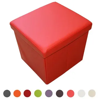 style home Sitzhocker mit Stauraum faltbare Sitzwürfel (Sitztruhe aus Kunstleder, 38 x 38 x 38 cm Red), gepolstert Sitzbank Fußhocker für Wohnzimmer Schlafzimmer rot 38 cm x 38 cm x 38 cm
