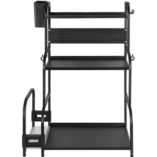 Organizer für Küchenspüle, Metall, Aufbewahrung unter der Spüle, Schublade mit 6 Haken, höhenverstellbar, verschiebbar, Organizer, Küchenschrank, Gewürzregal, 38 x 22 x 60 cm (schwarz)