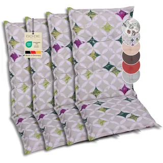 GO-DE Textil Bequeme und attraktive Polsterauflagen für Hochlehner-Gartenstühle (4er-Set, Colibri grün, Hochlehner)