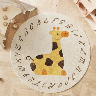 Viusneun Kinderteppich, Waschbar Kurzflor Braun gelb wenig Löwe Kopf Muster, Moderner Super weich Rund Teppiche Matte Kinderteppich Kinderzimmerteppich (Giraffe,120 * 120cm)