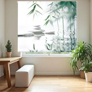 Blindecor Digital | Rollo transparent Bedruckt | Familie Zen| Modell F-BAMBOOWATER | 130 x 180 cm (Breite x Höhe) | Stoffgröße 126 x 175 cm | Fensterrollos