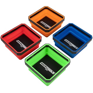 OEMTOOLS 26052 Magnetische Faltbare Tablett, 4 Pack Faltbare Schüssel Set für Kleinteile und Werkzeuge, Silikon Rot, Blau, Orange, Grün Werkzeugablage
