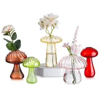LuxusKollektion Dekovase Pilzförmige Glasvase 5er Set Blumenvase Deko in Bunt bunt