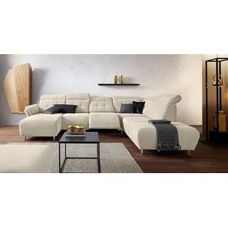 Home Affaire Wohnlandschaft HOME AFFAIRE "Manhattan U-Form", beige (creme), B:345cm H:102cm T:247cm, Luxus Microfaser2 (90% Polyester, 10% Polyamid);Flachgewebe (100% Polyester);Luxus-Microfaser1 (100% Polyester), Sofas, Wohnlandschaft, 2 Sitze mit elektrischer 