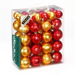 JACK Christbaumschmuck JACK by Inge 50x Kunststoff Kugeln Eislack Rot Gold Christbaumkugeln, inkl. Haken, Kugel-Set mit Eislackeffekt aus Kunststoff Ø 4+6cm goldfarben