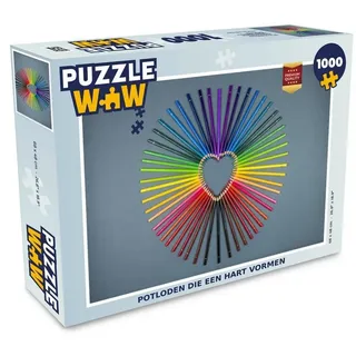 MuchoWow Puzzle Herz - Bleistifte - Regenbogen - Abstrakt, 1000 Puzzleteile, Foto-Puzzle, Bilderrätsel, Puzzlespiele, Klassisch bunt 48 cm x 68 cm x 2 cm