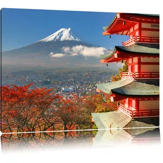 Pixxprint Tempel am Fudschijama Japan, Größe: 100x70cm, Leinwandbild, fertig gespannt, Wandbild, Dekoration, Kunstdruck, kein Poster