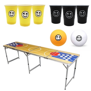 PerfectVibe Basketball Bier-Pong-Tisch + 10 PerfectVibe Bier-Pong-Becher Gelb + 10 Bier-Pong-Becher Schwarz + 8 Bälle